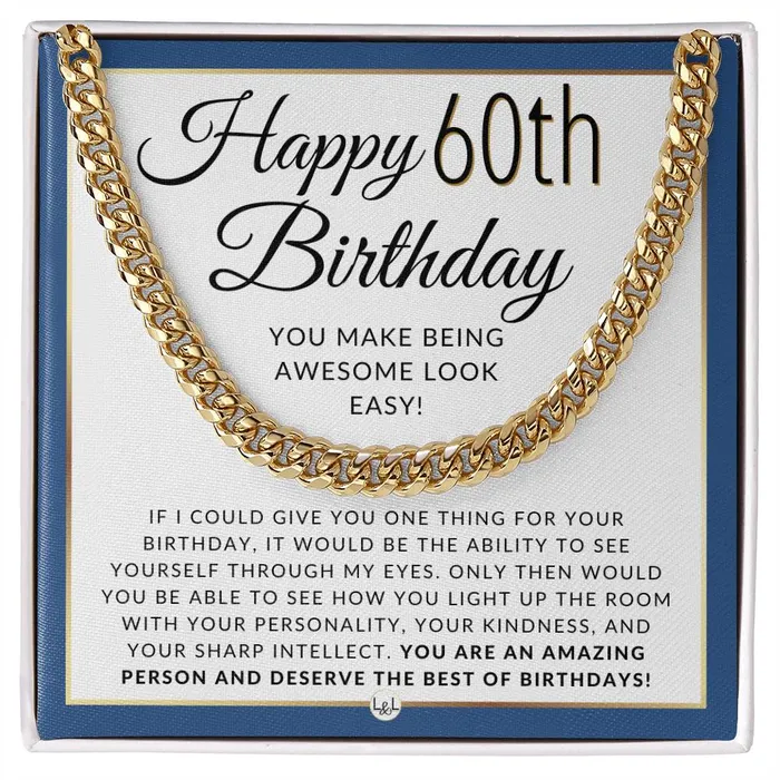 ShineOn Fulfillment Necklaces 60th Birthday Gift For Him Chain Necklace For A 60 Year Old Mans Birthday Birthday Gift For Men Jewelry For Guys