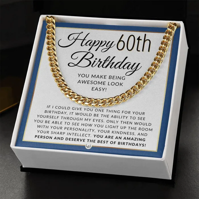 ShineOn Fulfillment Necklaces 60th Birthday Gift For Him Chain Necklace For A 60 Year Old Mans Birthday Birthday Gift For Men Jewelry For Guys