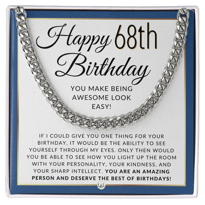 ShineOn Fulfillment Necklaces 68th Birthday Gift For Him Chain Necklace For 68 Year Old Mans Birthday Great Birthday Gift For Men Jewelry For Guys