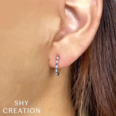 SHY CREATION Earrings Shy Creation 14K White Gold 23ctw Huggie Style Round Sapphires and Diamonds Earrings SHY CREATION Earrings Shy Creation 14K White Gold 23ctw Huggie Style Round Sapphires and Diamonds Earrings