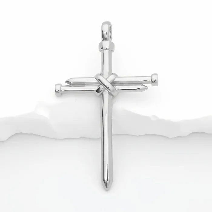Stainless Steel Nail Rope Cross Pendant Silver Glitters Necklaces