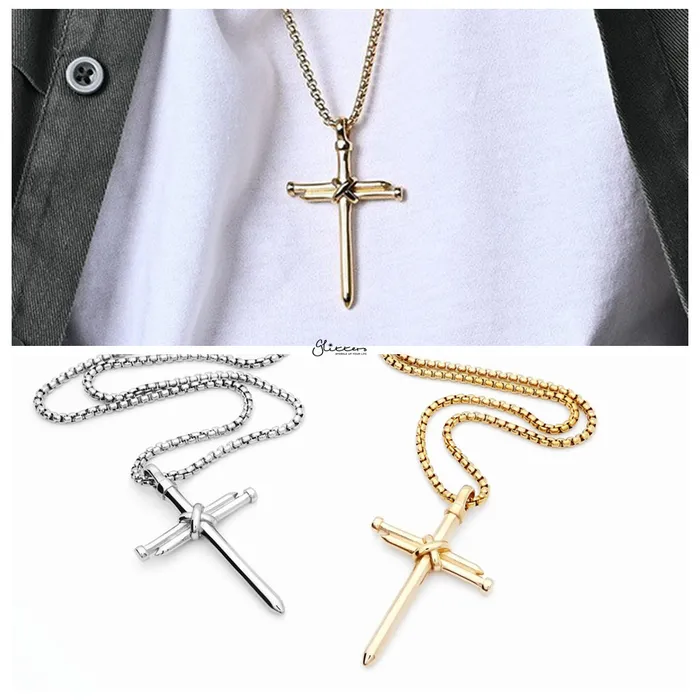 Stainless Steel Nail Rope Cross Pendant Silver Glitters Necklaces Stainless Steel Nail Rope Cross Pendant Silver Glitters Necklaces