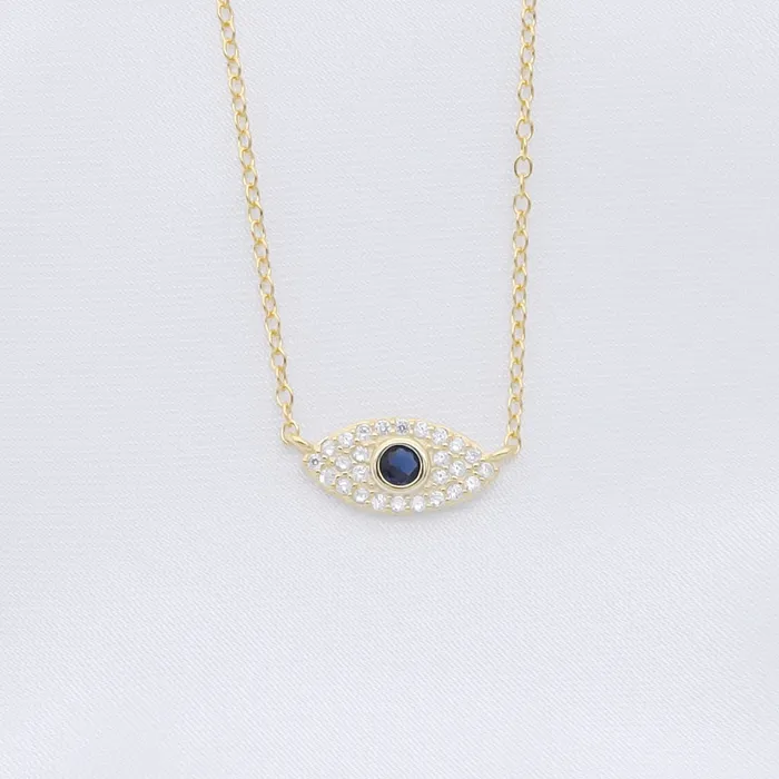 Sterling Silver Evil Eye Necklace Gold Glitters Necklaces