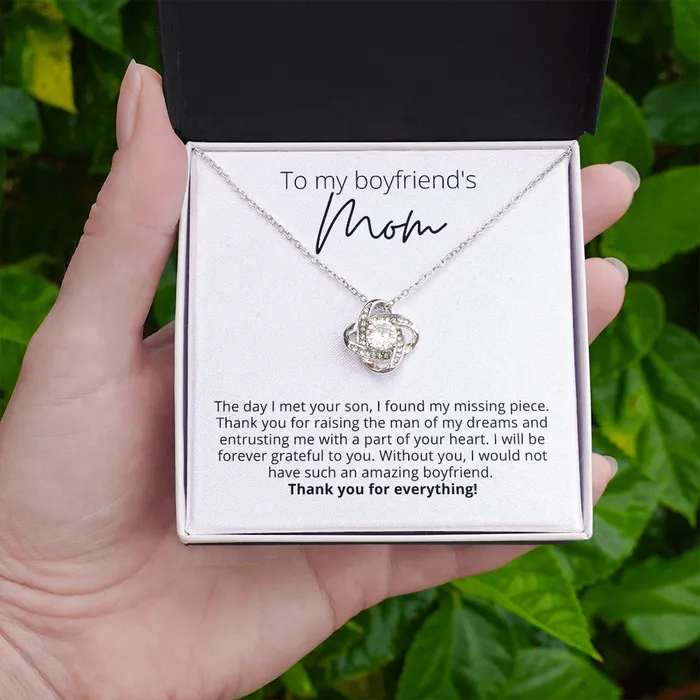 To My Boyfriends Mom I Found My Missing Piece Knot Pendant Necklace For Your Boyfriends Mom ShineOn Fulfillment Necklaces