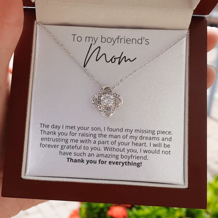 To My Boyfriends Mom I Found My Missing Piece Knot Pendant Necklace For Your Boyfriends Mom ShineOn Fulfillment Necklaces