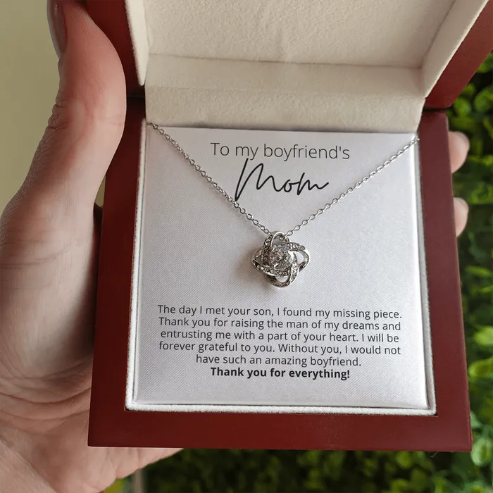 To My Boyfriends Mom I Found My Missing Piece Knot Pendant Necklace For Your Boyfriends Mom ShineOn Fulfillment Necklaces