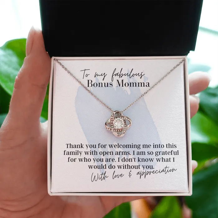 To My Fabulous Bonus Momma Love Knot Pendant Necklace The Perfect Gift for Your Bonus Mom ShineOn Fulfillment Necklaces