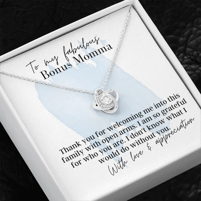 To My Fabulous Bonus Momma Love Knot Pendant Necklace The Perfect Gift for Your Bonus Mom ShineOn Fulfillment Necklaces