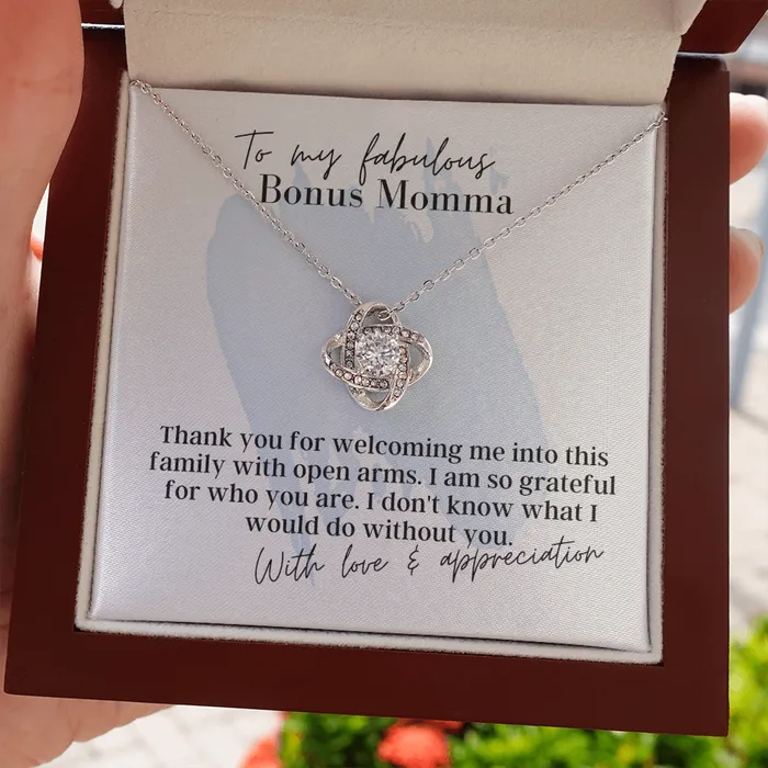 To My Fabulous Bonus Momma Love Knot Pendant Necklace The Perfect Gift for Your Bonus Mom ShineOn Fulfillment Necklaces