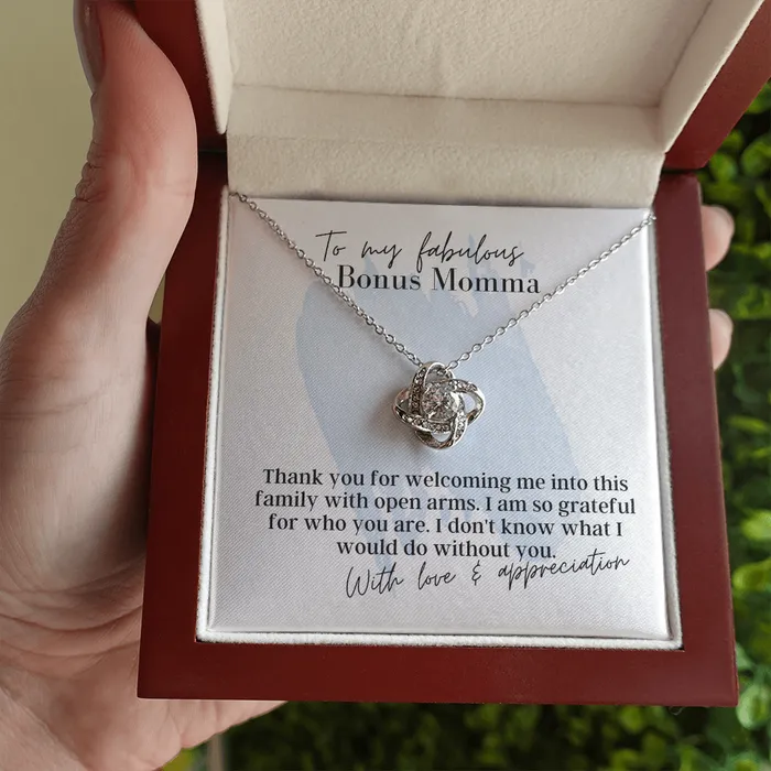 To My Fabulous Bonus Momma Love Knot Pendant Necklace The Perfect Gift for Your Bonus Mom ShineOn Fulfillment Necklaces
