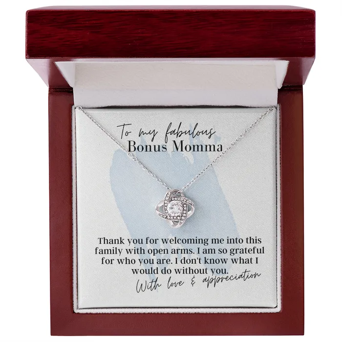 To My Fabulous Bonus Momma Love Knot Pendant Necklace The Perfect Gift for Your Bonus Mom ShineOn Fulfillment Necklaces