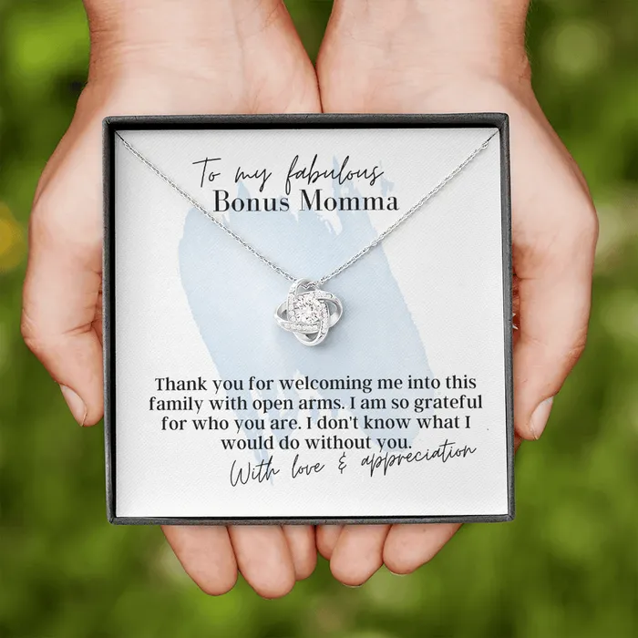 To My Fabulous Bonus Momma Love Knot Pendant Necklace The Perfect Gift for Your Bonus Mom ShineOn Fulfillment Necklaces
