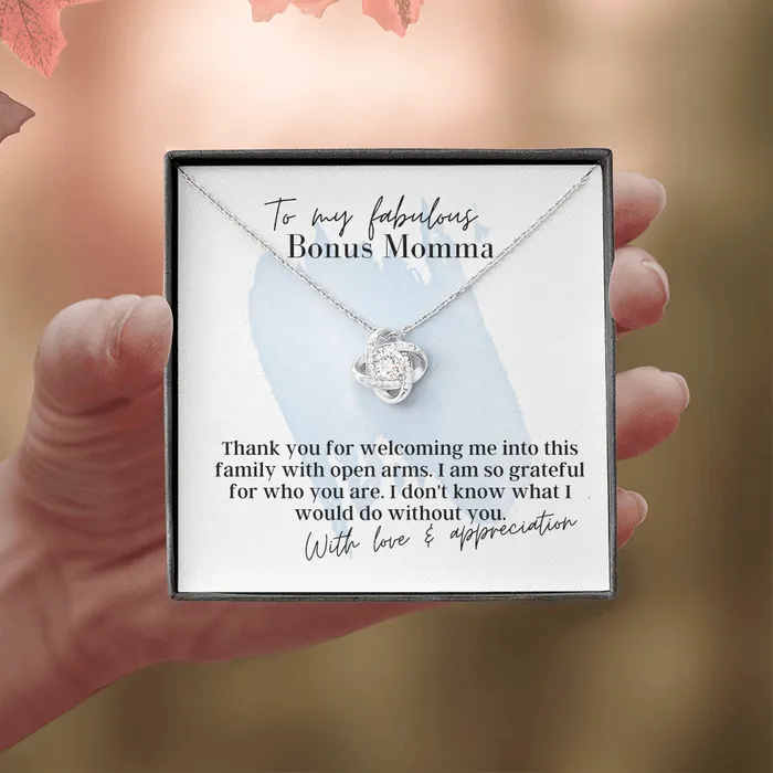 To My Fabulous Bonus Momma Love Knot Pendant Necklace The Perfect Gift for Your Bonus Mom ShineOn Fulfillment Necklaces